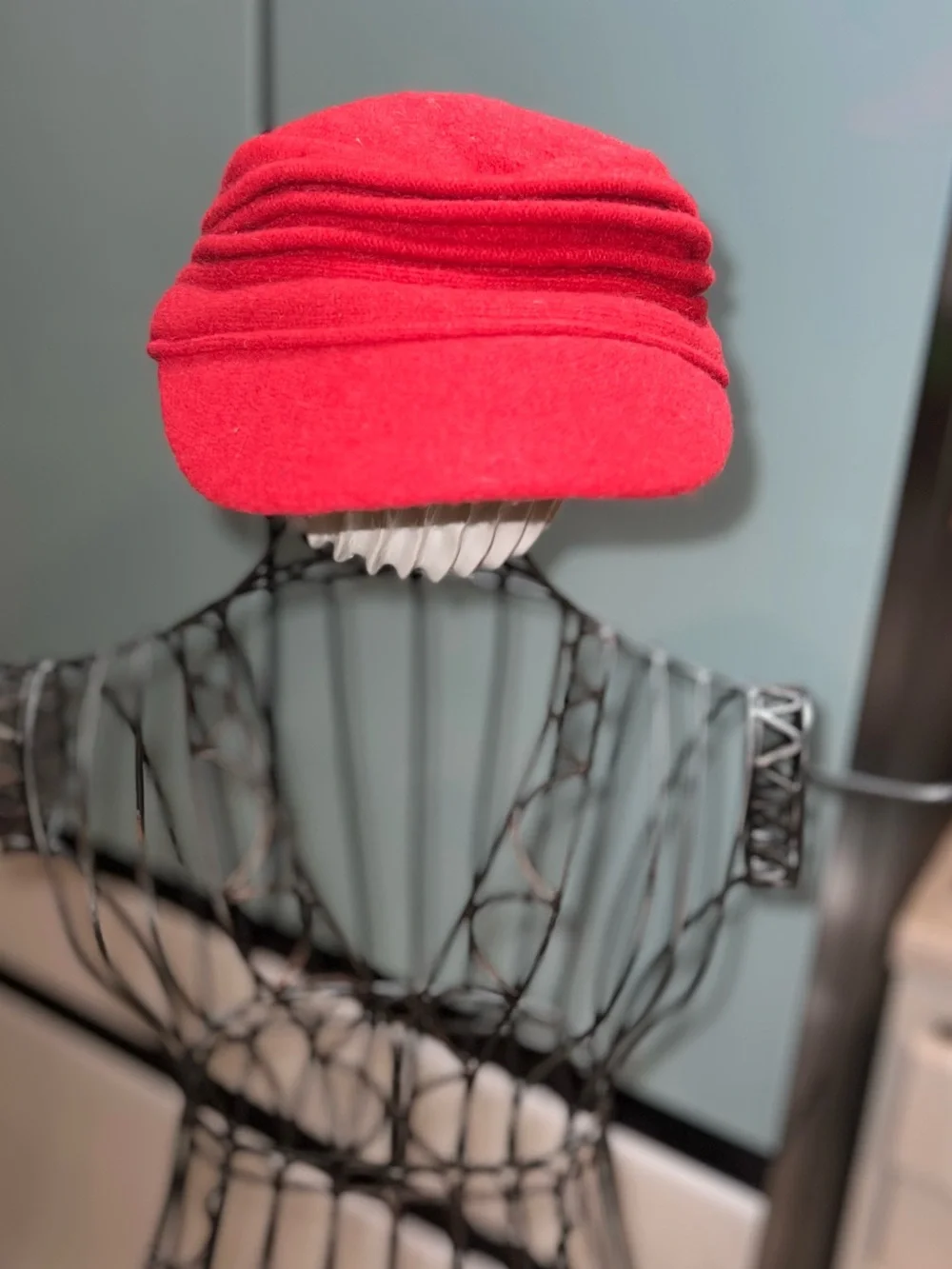 ADORA Red 100% Wool Newsboy Hat Cabbie Cap Structured Brim